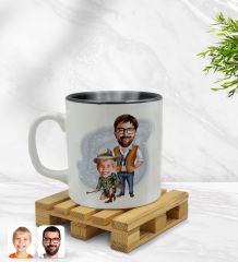 Kişiye Özel Baba Oğul Karikatürlü İçi Siyah Renkli Kupa Bardak Model 1