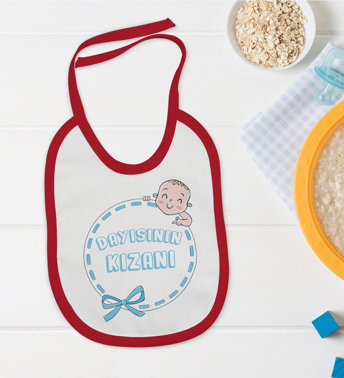 BK Kids Dayısının Kızanı Tasarımlı Kırmızı Bebek Mama Önlüğü-1