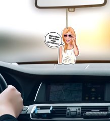 Kişiye Özel Bayan Kolay Yetişmiyor Karikatürlü Ahşap Araba Dikiz Ayna Süsü-4