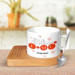 Kişiye Özel Fizik Öğretmeni Ahşap Altlıklı Seramik Fincan - 2