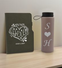 BK Gift Sevgiliye Özel İsimli Gri Termo Defter ve Gri Cam Matara Hediye Seti-7, Sevgiliye Hediye, Sevgililer Günü, Yeni İş Hediyesi