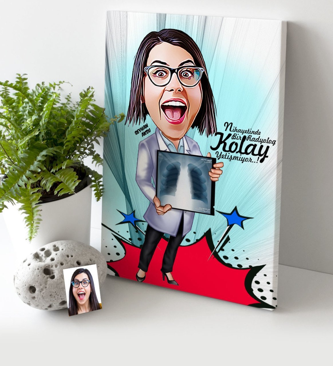 Kişiye Özel Bayan Radyoloji Uzmanı Karikatür Kanvas Tablo (30 x 50 cm.) 1