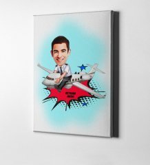 Kişiye Özel Bay Kaptan Pilot Karikatür Kanvas Tablo (50 x 70 cm.) 1