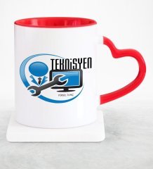 Kişiye Özel Mesleki Teknisyen Kırmızı Kalpli Kupa Bardak