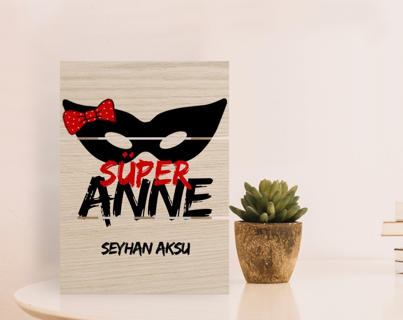 Kişiye Özel Süper Anne Tasarımlı Otantik Masaüstü Ahşap Palet Çerçeve-1