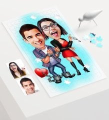 Kişiye Özel Sevgililer Karikatür 240 Parça A3 Puzzle - 1