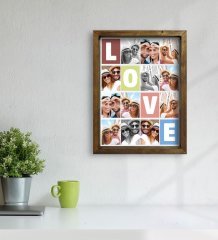 Kişiye Özel Love Temalı Doğal Masif Ahşap Çerçeveli Tablo 45x65cm-1