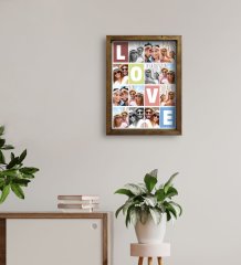 Kişiye Özel Love Temalı Doğal Masif Ahşap Çerçeveli Tablo 45x65cm-1