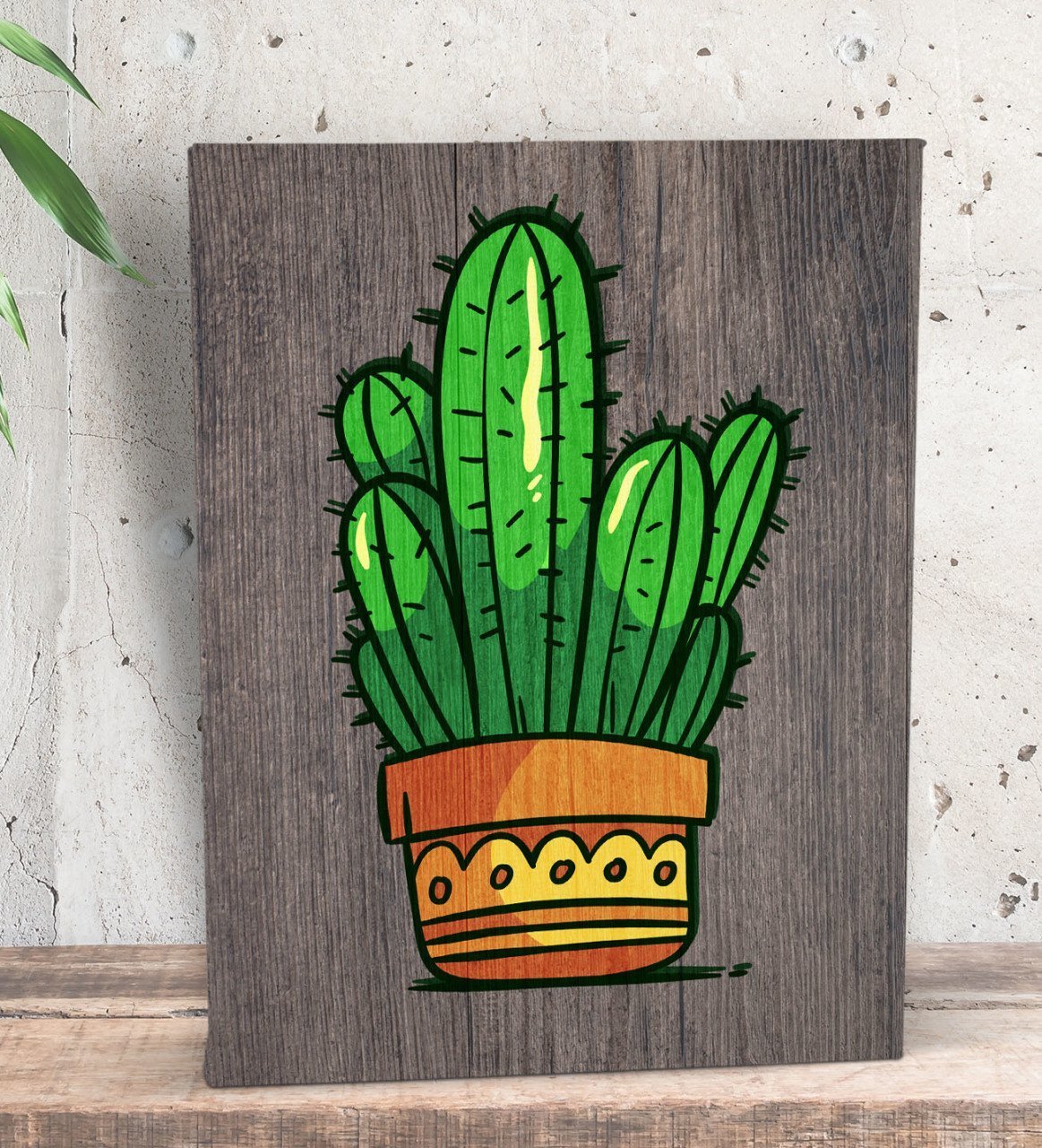 BK Gift Kaktüs Tasarımlı Dekoratif Mini Kanvas Tablo 15x20cm-1