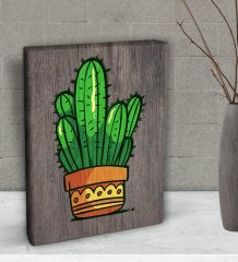 BK Gift Kaktüs Tasarımlı Dekoratif Mini Kanvas Tablo 15x20cm-1