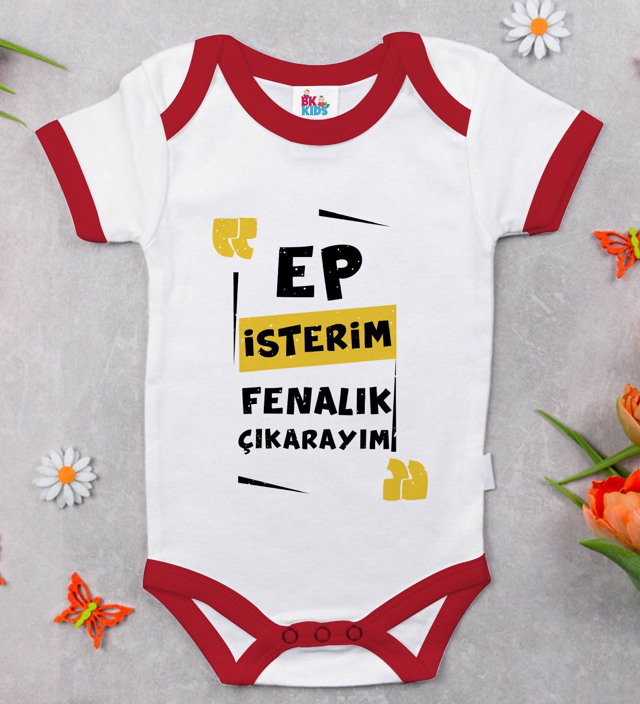 BK Kids Ep İsterim Tasarımlı Kırmızı Bebek Body Zıbın-1
