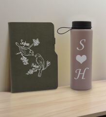 BK Gift Sevgiliye Özel İsimli Gri Termo Defter ve Gri Cam Matara Hediye Seti-6, Sevgiliye Hediye, Sevgililer Günü, Yeni İş Hediyesi
