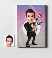 Kişiye Özel James Bond Karikatür Kanvas Tablo (50 x 70 cm.) 1