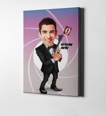 Kişiye Özel James Bond Karikatür Kanvas Tablo (50 x 70 cm.) 1