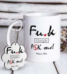 Kişiye Özel Google Ask Me Beyaz Kupa ve Anahtarlık Hediye Seti