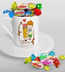 Kişiye Özel Canım Öğretmenim Türk Kahvesi Fincanı ve Haribo Şeker Hediye Seti-4
