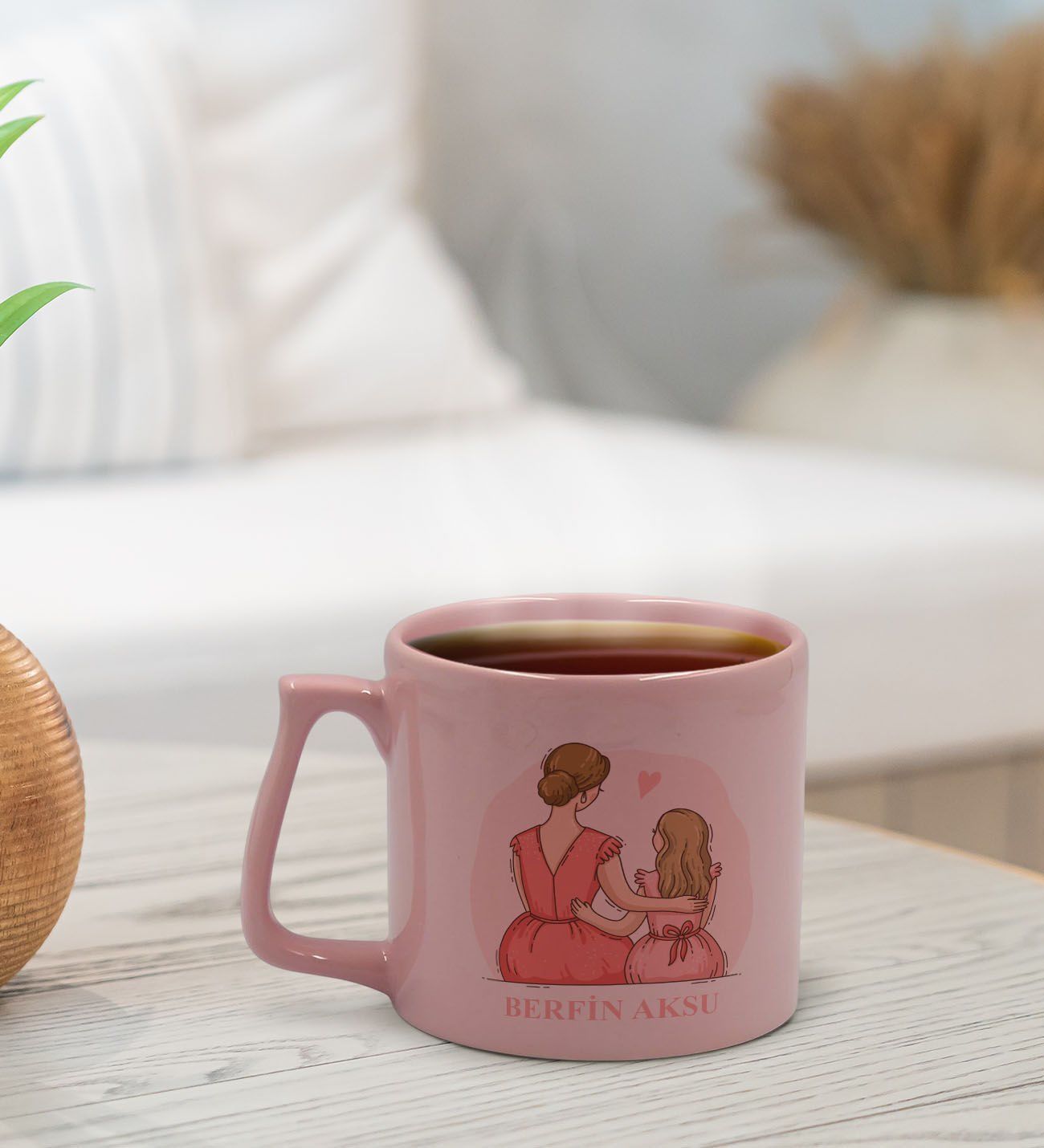 BK Gift Kişiye Özel İsimli Anneler Günü Tasarımlı Pastel Pembe Middle Kupa Bardak, Anneye Hediye, Anneler Günü Hediyesi-5