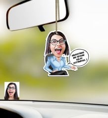 Kişiye Özel Bayan Kolay Yetişmiyor Karikatürlü Ahşap Araba Dikiz Ayna Süsü-2