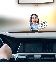 Kişiye Özel Bayan Kolay Yetişmiyor Karikatürlü Ahşap Araba Dikiz Ayna Süsü-2
