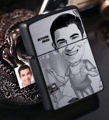 Kişiye Özel Bay Cerrah Karikatürlü Benzinli Siyah Metal Çakmak - 1