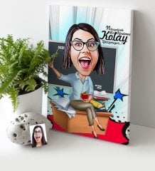 Kişiye Özel Bayan Öğretmen Karikatür Kanvas Tablo (30 x 50 cm.) 2