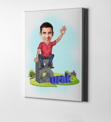 Kişiye Özel İsimli Bay Karikatür Kanvas Tablo (50 x 70 cm.) 2