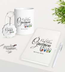 Kişiye Özel Çocuk Gelişim Öğretmeni Kupa Anahtarlık Beyaz Defter Kalem Hediye Seti-2