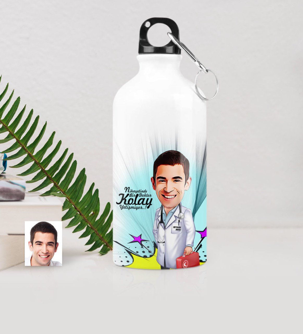 Kişiye Özel Bay Doktor Karikatürlü Metal Suluk (500 ml.) 6
