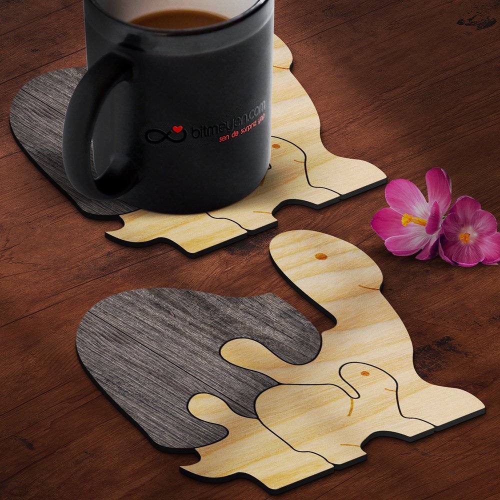 Kişiye Özel Puzzle Sevimli Kaplumbağalar Ahşap Bardak Altlığı - 1 (4 Adet)