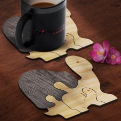Kişiye Özel Puzzle Sevimli Kaplumbağalar Ahşap Bardak Altlığı - 1 (4 Adet)