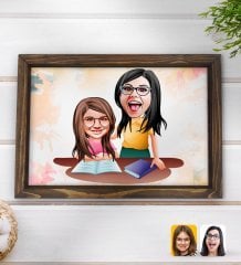 Kişiye Özel Anne Kız Karikatürlü Doğal Ahşap Tepsi-1