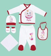 BK Kids Kişiye Özel Hastane Çıkışı, Bebek Kıyafeti, Yeni Doğan Bebek Hediyesi, 6 Parça Kırmızı Bebek Elbise Giyim Seti-7