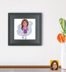 Kişiye Özel Kız Çocuk Karikatürlü Ahşap Çerçeveli Taş Duvar Dekoru-3