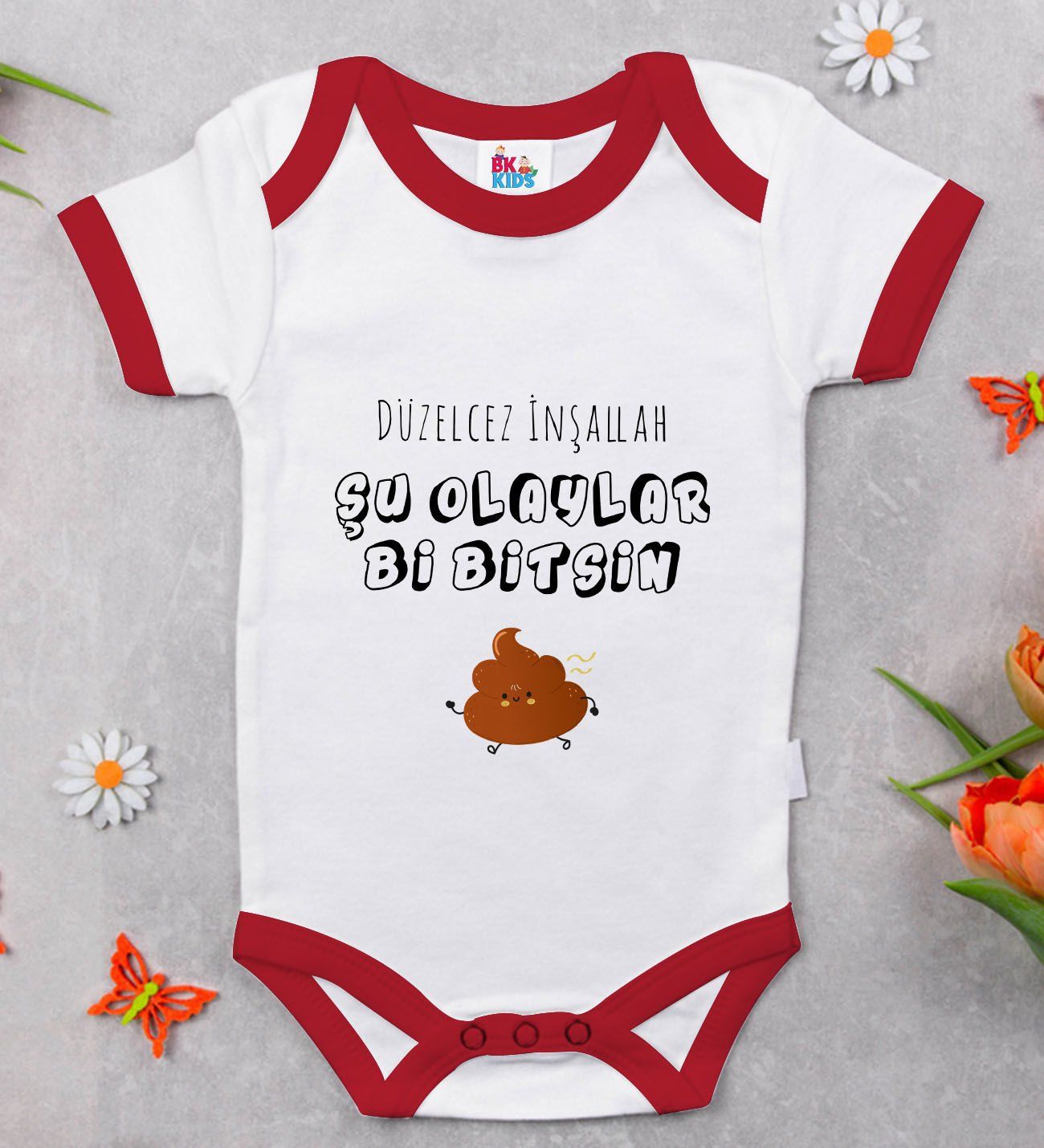 BK Kids Düzelcez İnşallah Tasarımlı Kırmızı Bebek Body Zıbın-1