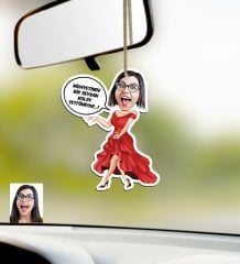 Kişiye Özel Bayan Kolay Yetişmiyor Karikatürlü Ahşap Araba Dikiz Ayna Süsü-1