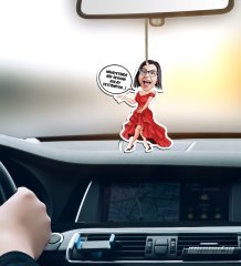 Kişiye Özel Bayan Kolay Yetişmiyor Karikatürlü Ahşap Araba Dikiz Ayna Süsü-1