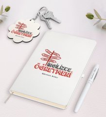 Kişiye Özel İngilizce Öğretmeni Beyaz Defter Kalem Ve Anahtarlık Hediye Seti-1