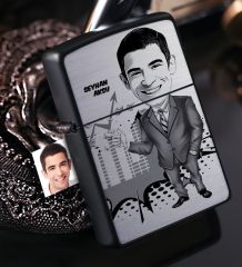 Kişiye Özel Bay CEO Karikatürlü Benzinli Siyah Metal Çakmak - 1