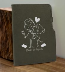 BK Gift Sevgiliye Özel İsimli Gri Termo Defter ve Gri Cam Matara Hediye Seti-4, Sevgiliye Hediye, Sevgililer Günü, Yeni İş Hediyesi