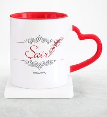 Kişiye Özel Mesleki Şair Kırmızı Kalpli Kupa Bardak
