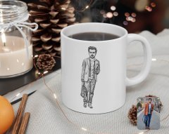 Kişiye Özel Tam Boy Karakalem Erkek Karikatürlü Beyaz Kupa Bardak-1