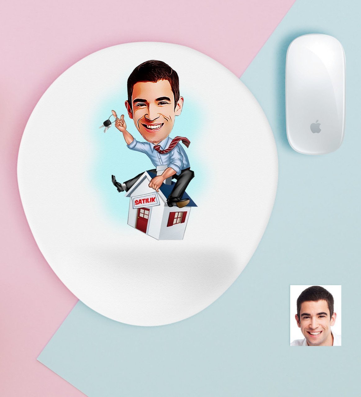 Kişiye Özel Bay Gayrimenkul Danışmanı Karikatürlü Bilek Destekli Mouse Pad