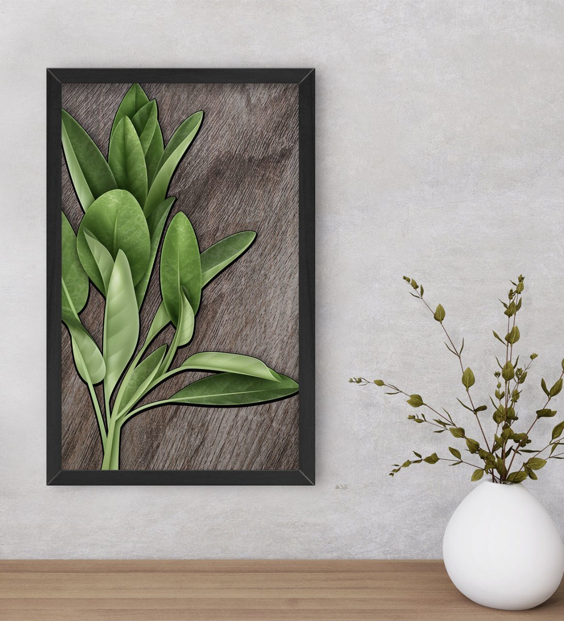 BK Home Green Plant Dekoratif Ahşap Siyah Çerçeveli Tablo-4