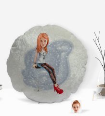 Kişiye Özel Kadın Karikatürlü Yuvarlak Dekoratif Kırlent Yastık-39