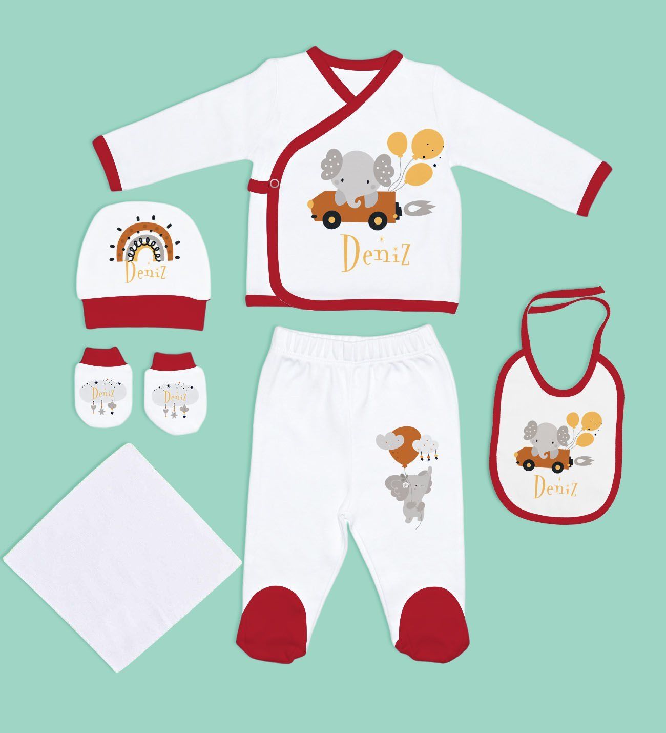 BK Kids Kişiye Özel Hastane Çıkışı, Bebek Kıyafeti, Yeni Doğan Bebek Hediyesi, 6 Parça Kırmızı Bebek Elbise Giyim Seti-6