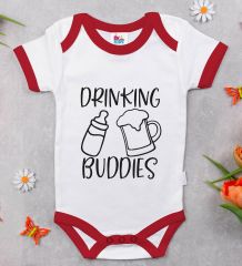 BK Kids Drinking Buddies Tasarımlı Kırmızı Bebek Body Zıbın-1