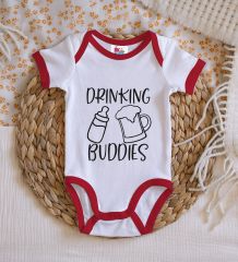 BK Kids Drinking Buddies Tasarımlı Kırmızı Bebek Body Zıbın-1