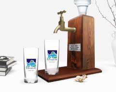 Kişiye Özel Renkli Baskılı Balıkesir Tasarımlı Turistik İkili Rakı Bardağı ve Ahşap Rakı Standı Hediye Seti-1