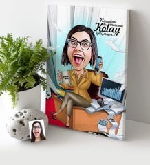 Kişiye Özel Bayan Muhasebeci Karikatür Kanvas Tablo (30 x 50 cm.) 1