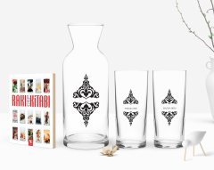 Kişiye Özel Renkli Baskılı İsimli İkili Rakı Bardağı Karaf ve Cep Kitabı Hediye Seti-110